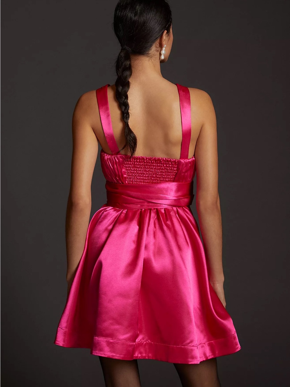Anthropologie Maeve Bow-Tie Satin Mini Dress Pink - Barbie-Core, Party- Size 10 - Picture 3 of 13